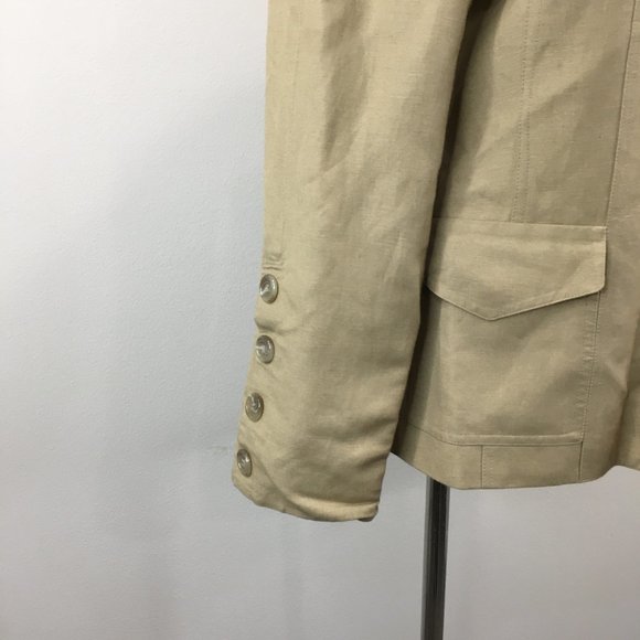 TAHARI Arthur S Levine Petite Beige Linen Blend Flap Pockets Blazer Jacket - Picture 8 of 8